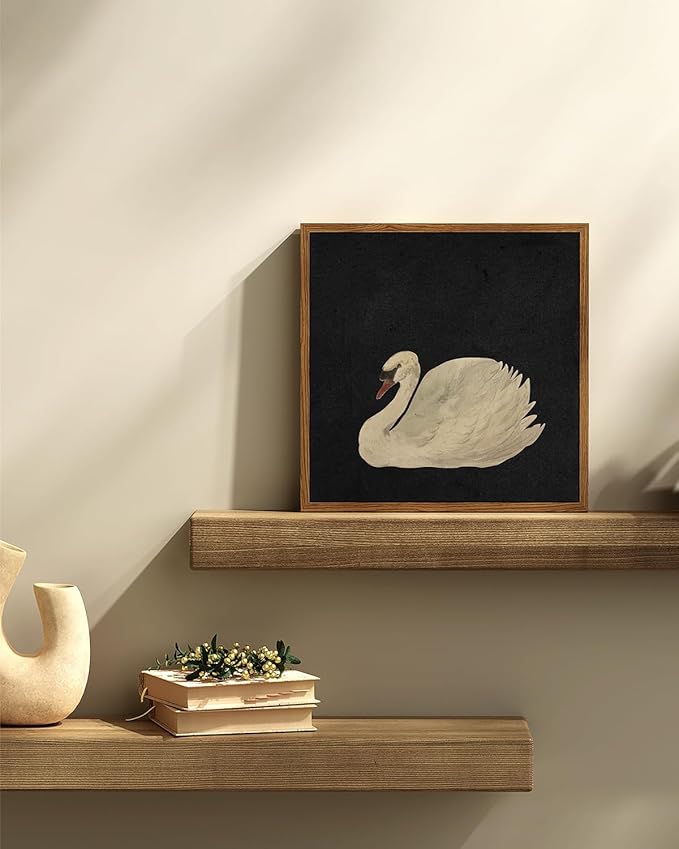 InSimSea Framed Canvas Wall Art Swan Art Framed Wall Decorations, Grace Swan Painting Pictures Rustic Bathroom Wall Decor, Farmhouse Wall Decor for Living Room, Bedroom, Office Decor 10X10in