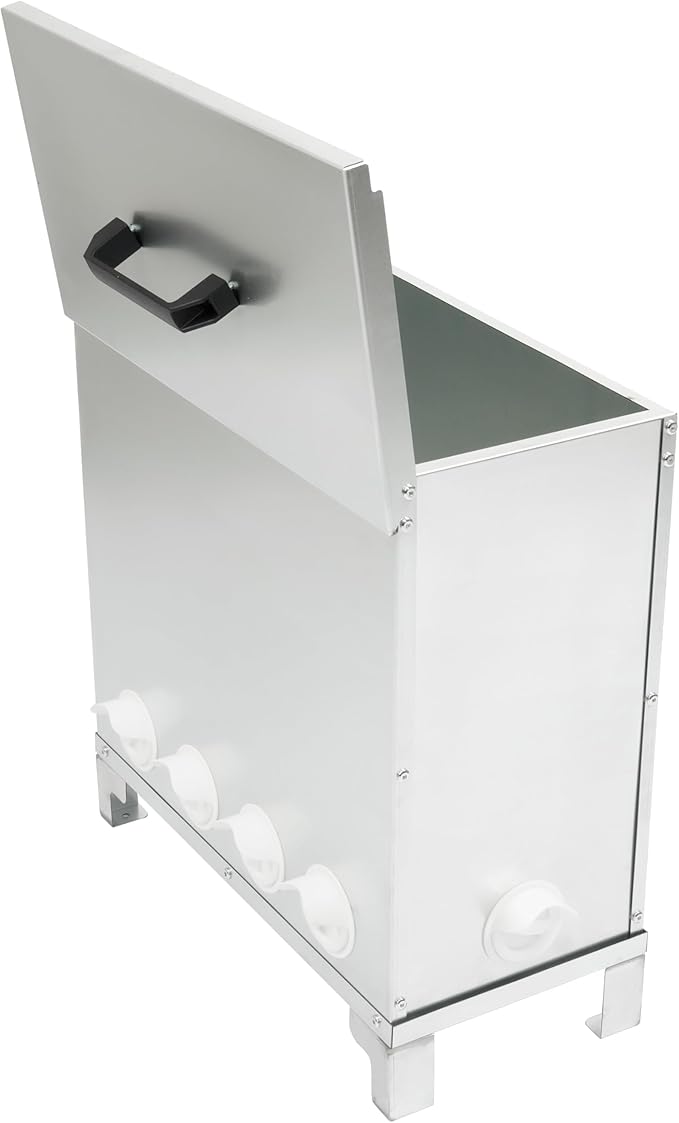 Chicken Feeder 10-Port No Waste Poultry Feeders for Chickens, Ducks, Geese, Poultry Large Gravity Feeder w/Raised Leg and Locking Lid Steel+Plastic Galvanized Silvery