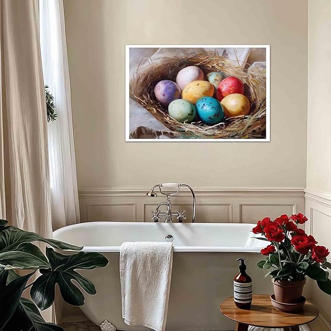 MNFGMH Easter Canvas Watercolor Easter Eggs Spring Art Cute Easter Picture for Living Room and Kitchen Canvas Roll 16x24 inch