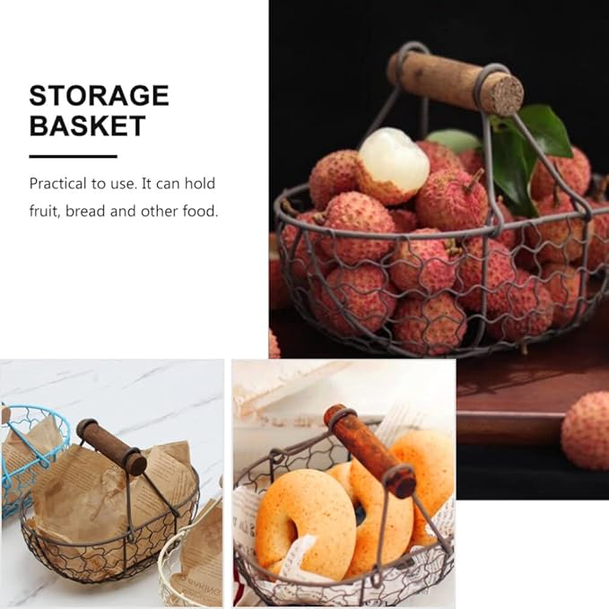 Zerodeko Oval Metal Wire Egg Basket Wire Fruit Basket with Handle Country Vintage Style Storage Basket Metal Basket Farmhouse Egg Collecting Basket for Kitchen or Living Room