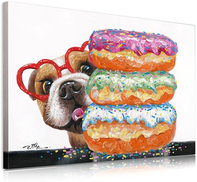 Yidepot Dog Kitchen Pictures Wall Decor - Farmhouse Kitchen Cute Donut Animal Posters for Diningroom Dog Decorations 16"x24"