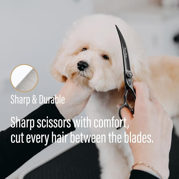 Dog Grooming Scissors: 8 inch Bright Black Pet Curved Shears Made Of Japanese 440C Advanced Stainless Steel Professional Grooming Scissors for Dogs Cats and Other Pets