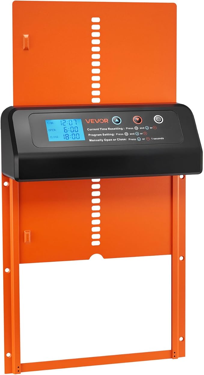 VEVOR Automatic Chicken Coop Door, Battery Powered Chicken Coop Door with Timer & Manual Setting, Anti-Pinch Security, Durable Aluminum Alloy, Chick Run Gate Opener with Waterproof Sealing, Orange