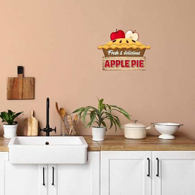 GLOBLELAND "Fresh and Delicious Apple Pie" Vintage Metal Tin Sign 10.6x8.3inch Apple Pie Retro Plaque Poster Metal Wall Decorative Tin Signs for Home Kitchen Restaurant Coffee Shop Club Bar Decoration