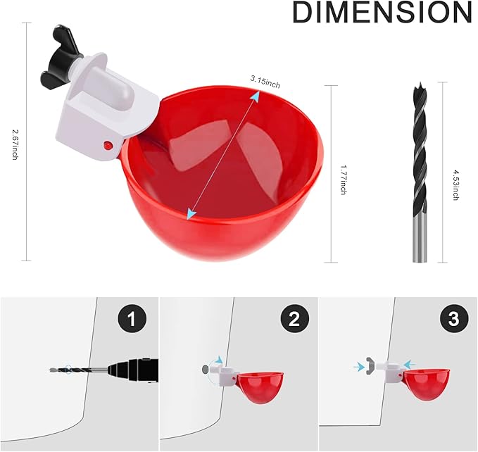 Professional Chicken Waterer Cups, 8 Packs Large Chicken Water Feeder, Tee Fittings Poultry Waterer Suitable for Duck, Chicks, Goose, Turkey, Bunny and Bird with Mounting Hole Opener