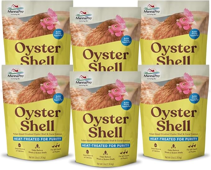 Manna Pro Crushed Oyster Shell for Laying Hens, High-Calcium Supplement to Support Strong Eggshells and Healthy Laying Chickens, Poultry Oyster Shell, 6-Pack of 5 lb Bags