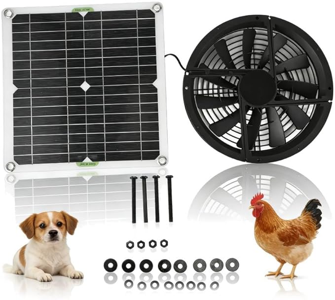 Solar Powered Ventilation Fan Kit, 100W 12V Solar Exhaust Fan with Panel for Greenhouse, Chicken Coop, Shed, Attic, No Battery Required