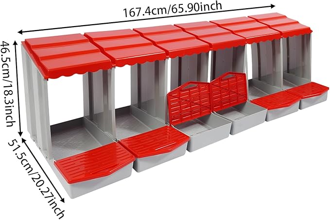 Chicken Nesting Boxes 6 Compartment PP Nesting Box with Inclined Nesting Boxes & Vented Holes Wall Mount Chicken Laying Boxes for Chicken Coop (Red)