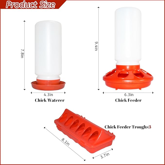 Chick Feeder and Waterer Kit,BrTurkey Duck Quail Poultry Feeder,Brooder Coop Supplies for Poultry,Included 5 Components
