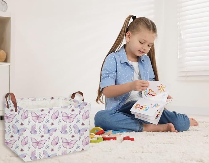 Rectangular Kids Baskets Butterfly Basket Kids Storage Bins Girls Basket Cute Storage Bin Organizer Box Room Decor for Home(Flower Butterfly)
