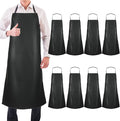 Hercicy 8 Pcs Heavy Duty Waterproof Work Apron for Dishwashing 40 Inch PU Leather Dishwasher Apron for Restaurant Men Cleaning Lightweight Industrial Butcher Chef, Black