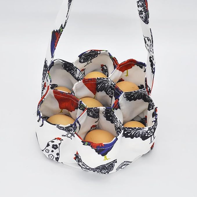 Egg Collecting Basket with 7 Pouches,Canvas Gathering Bag Egg Collecting Bags for Farmhouse Chicken Hen Duck Goose Housewife Garden Transporting Storage(SIZE:7.8x2.7 inch)