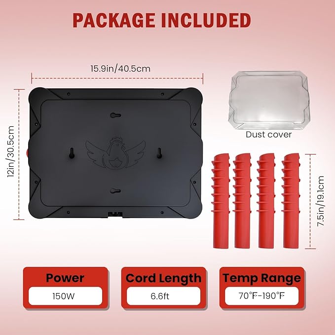150W Chick Brooder Heater Plate, 2-in-1 Adjustable Radiant Brooder Heater for Chicks & Poultry, Smart Thermostat, 16"x12", Safe & Energy Saving, Ideal for Brooders & Small Chicken Coops