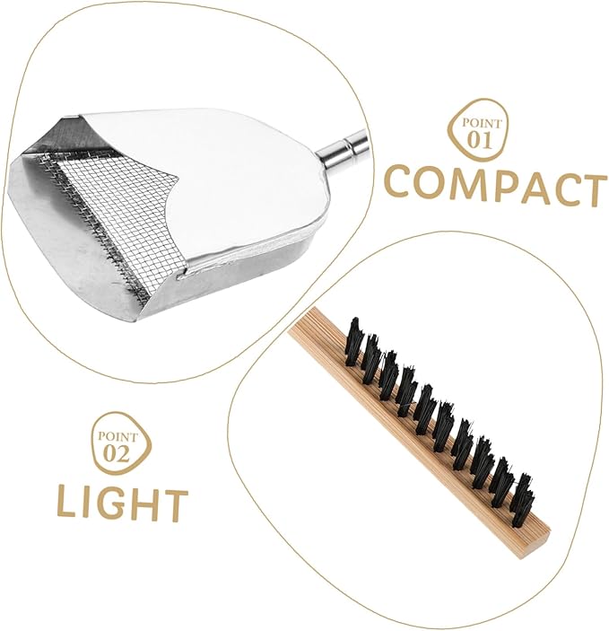 POPETPOP 2pcs Birdcage Cleaning Tools Set Brush and Shovel for Removal Sturdy Stainless Steel for Daily Deep Cleaning
