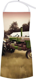 Old Tractor Photo Farm Chef Apron for Men Women with 2 Pockets Water & Oil Resistant Bib Aprons Adjustable Neck Strap & Long Ties Work Apron for Cooking Grilling Serving Crafts Gardening