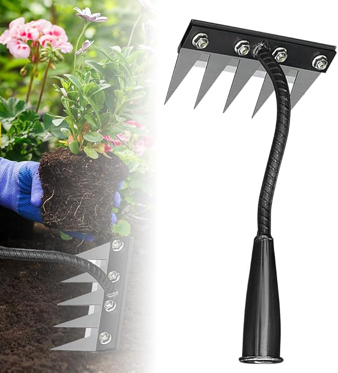 2026 New Iron Weeding Rake 2.0, 5/6/7/8 Teeth Carbon Steel Garden Weeding Rakes, Iron Rake for Gardening and Weeding, Heavy-Duty Garden Weed Puller Tool for Lawn Yard Gardens Farm (5Teeth)