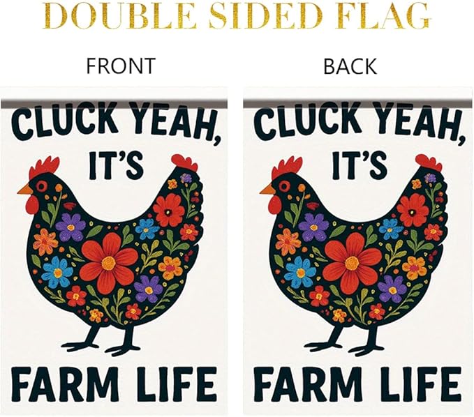 Cluck Yeah It’s Farm Life Garden Flag 12x18 Inch Double Sided Outdoor Yard Banner Floral Chicken Design Rustic Country Farmhouse Spring Summer Decoration