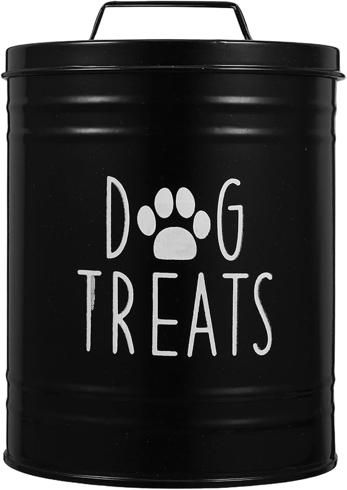 Dog Food Storage Container with Airtight Metal Lid, Rustic Pet Treat Holder Bin for Kitchen Counter, Black Sealed Grain Canister for Puppy Food