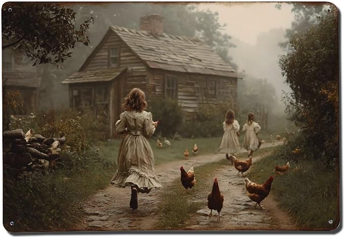 Vintage Farmhouse Scene Metal Sign Rustic Aluminum Metal Signs for Garden, Yard, Porch, Home Bedroom, Kitchen Decor 8 X 12 Inch, Weather Resistant, Waterproof, Durable Ink, Easy to Mount