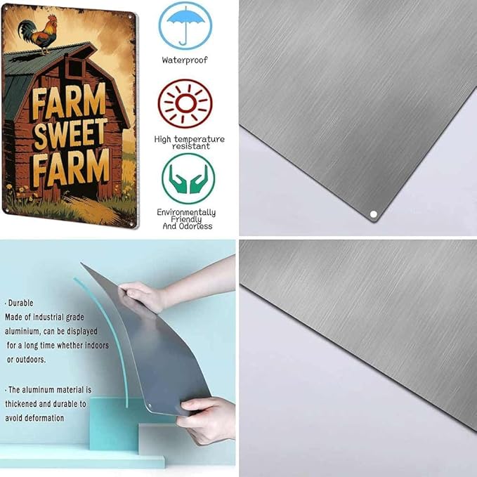 HSFHXY Rustic Farm Charm Motif - Farm Sweet Farm Motif 8x12 Inch Vintage Aluminum Metal Tin Signs-For Backyard Patio Porch Kitchen Living Room Wall Decor