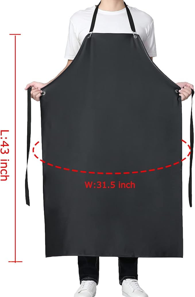 Waterproof Rubber Apron - Chemical Resistant Apron with Adjustable ties for Dishwashing,Kitchen,Cleaning-Blackred*3pcs