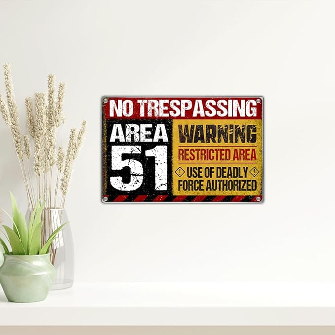 Area No Trespassing Warning Restricted Deadly Force Authorized Metal Sign 12 x 8 Inch Vintage Wall Decor For Garage Bar Man Cave Game Room Aluminum Indoor