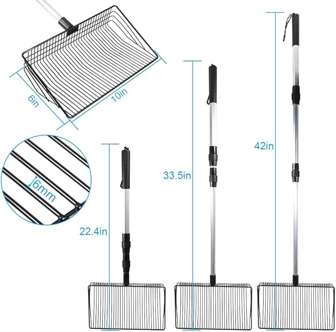 2 Pack Large Chicken Poop Scooper, Stretchable Litter Scooper for Chicken(22.4 to 42 Inch), 10 Inch Detachable Heavy Duty Poop Shovel for Chicken Coop Accessories
