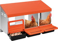 VEVOR Chicken Nesting Boxes, 3 Compartments, Metal Egg Laying Boxes with Protective Collection Lids, Roll Out Nesting Box, Easy to Assemble, Ideal for Hens, Ducks, Chickens, and Other Poultry, Orange