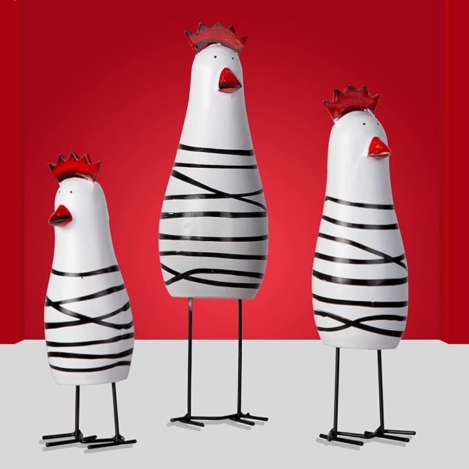 Berry President Cute Wood Wooden Chicken Chook Carving Figurines for Home Decor, Rooster Kitchen Decor, Living Room Decorations,Pack of 3 Pcs (White)