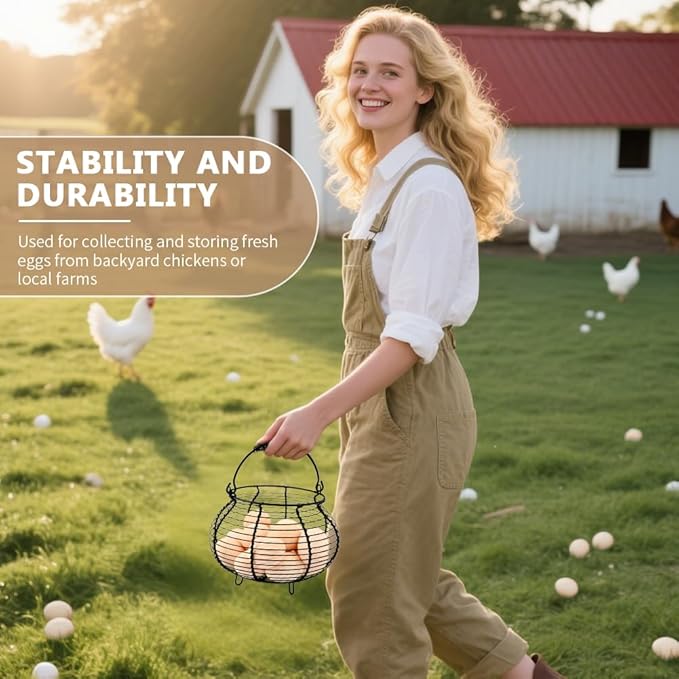 Chicken Wire Egg Basket for Gathering Fresh Eggs,Vintage Chicken Egg Collecting-Basket with Handle,Farmhouse Metal Wire Eggs Holder-Basket for Easter Christmas Kitchen DecorBlack)