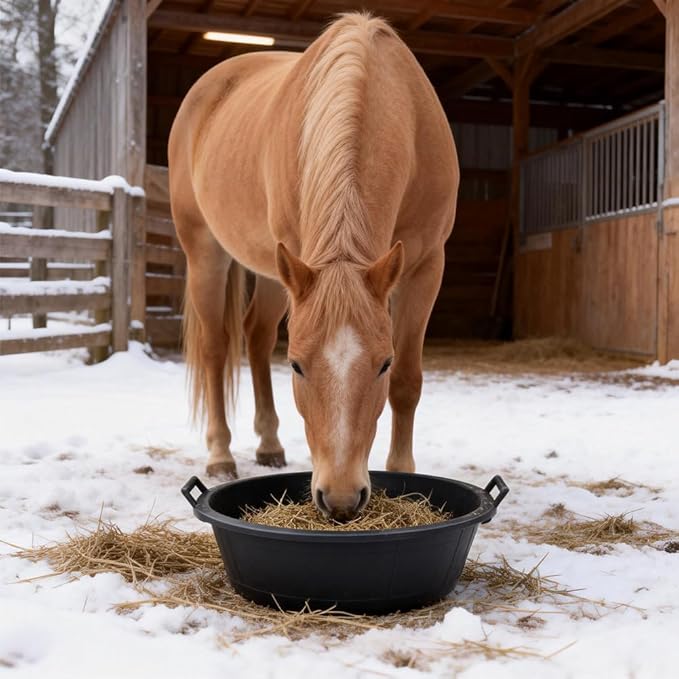 4Pcs Large Rubber Feeder Pan, 8.6 Gallon Horse Feed Bucket Water Bowl, Heavy Duty Horses Feed Bucket Dog Bowl Horse Feeder Pan for Cats Dogs Goats Chicken Dust Bath Container Farm Animal Feeding