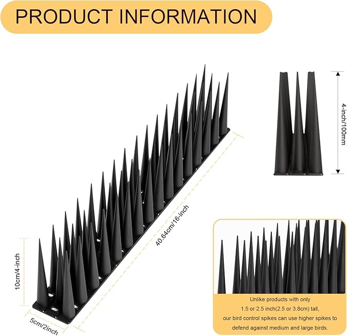 OFFO Bird Spikes Pigeon Outdoor Spikes for Cat Keep Birds Raccoon Woodpecker Away Covers 40 Feet(12.2m), Black