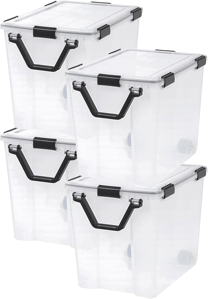 IRIS USA 4 Pack 103 Qt Storage Bins Plastic Gasket Box with Tight Latching Lids