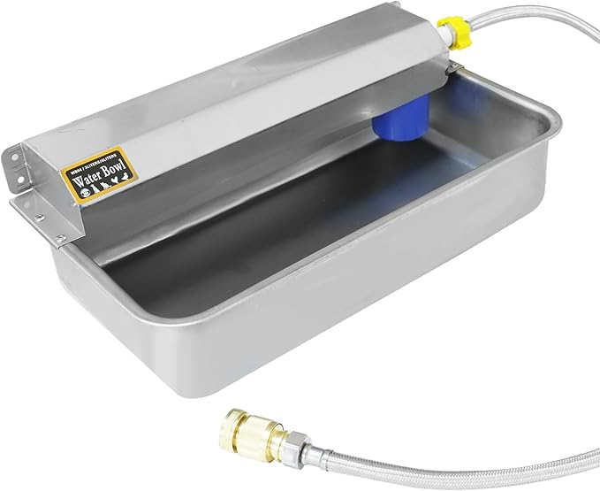 Automatic Chicken Water Dispenser Large 304 Stainless Steel Poultry and Livestock Waterer Heavy Duty Self Refilling Outdoor Water Bowl with Float Valve Installation Accessories and Cleaning Brush