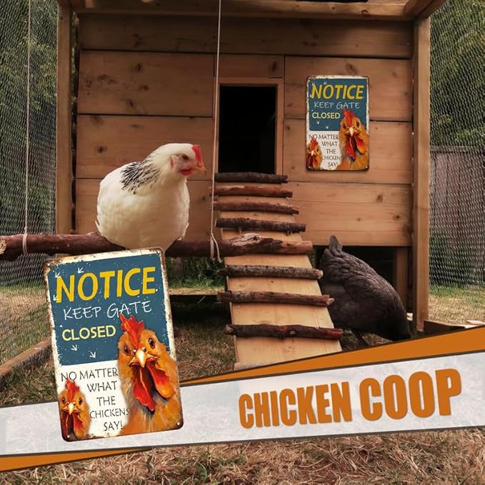 Chicken Coop Accessories Funny Chicken Signs, Keep Gate Closed No Matter What The Chickens Say Chicken Decor, 8×12 inches Chicken Signs for Farmhouse Outdoor Home Kitchen Gate Fence Yard Chicken Gifts