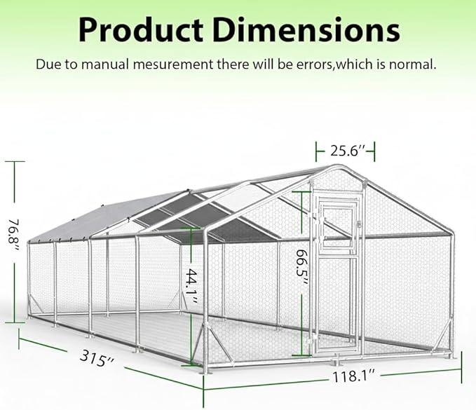 26x10FT Extra Large Metal Chicken Coop with Perch, Functional Split Door Chicken Coop Run with Cover & Hardware Cloth,Heavy Duty Chicken Pen with Aluminum Frame, Easy Setup Animal Run for Hen, Duck