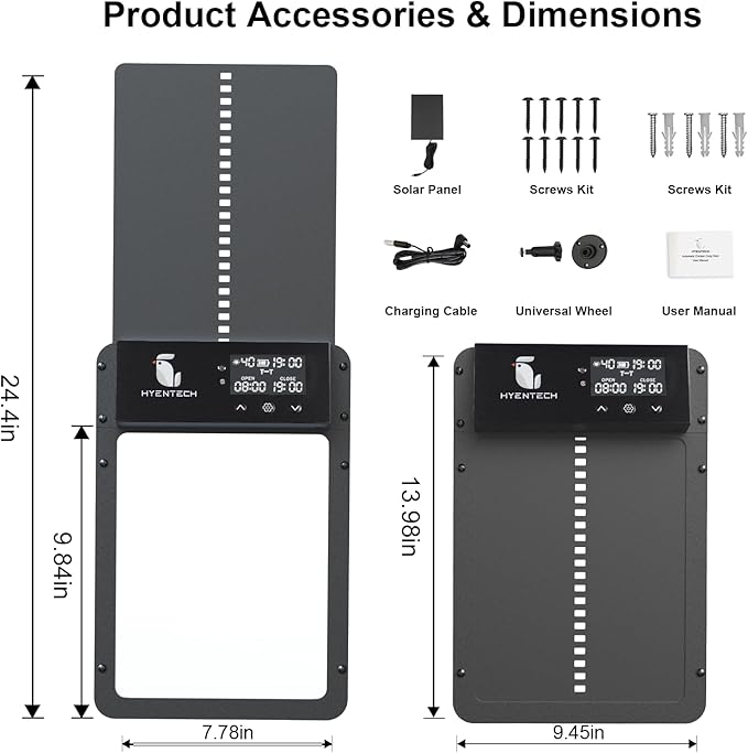Automatic Chicken Coop Door with Anti-Pinch,Chicken Coop Door Solar Powered with LCD Screen,Electric Auto Chicken Coop Door with Timer&Light Sensor Chicken Door,Aluminum Automatic Chicken Door Opener
