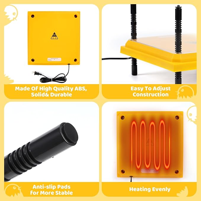 Brooder Heating Plate for Chicks Adjustable: with Bonus 12x12 Warmer with Easy- Cleaning Plate 22W Poultry Coop Heater for 15 Baby Chicks
