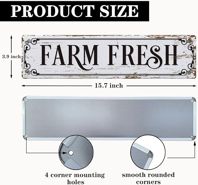 Farm Decor, Farm Fresh Sign, 15.8x4 inches, Chicken Coop Decors, Retro Metal Tin Signs, Barn Signs, Animal Wall Decor Art for Home Garden Outdoor Yard Farmhouse