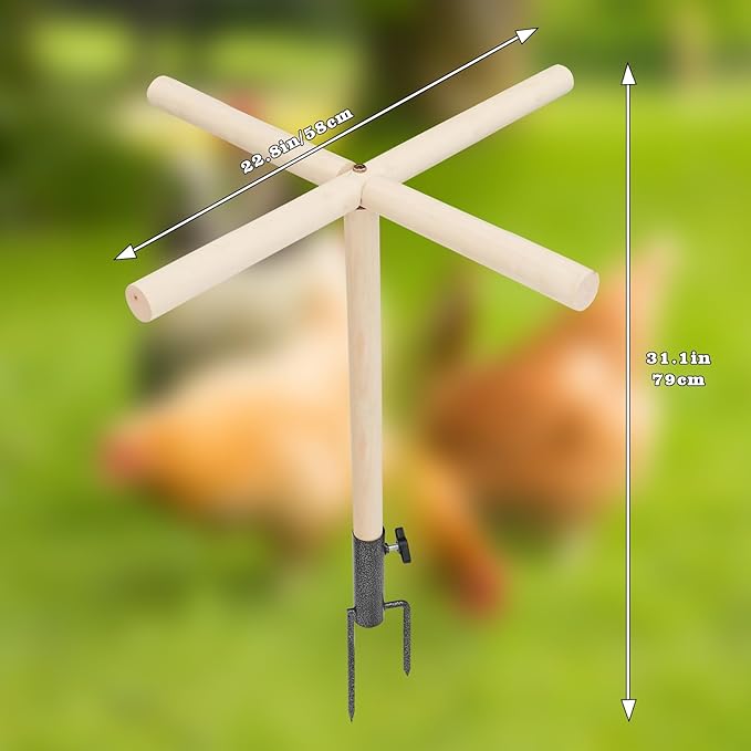 Chicken Perch Toy for Coop, Wooden Chick Perch Stand with Metal Ground Plug, Chicken Coop Backyard Poultry Accessories, Suitable for Poultry Rooster Chicks Large Bird Parrot