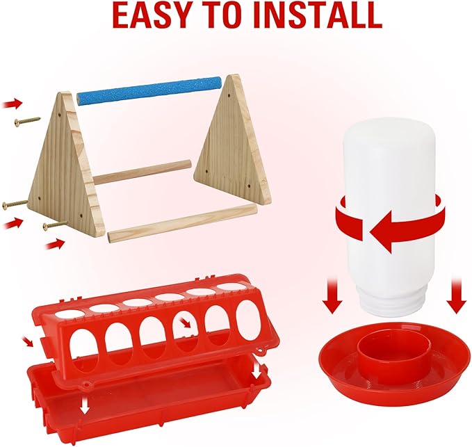 Chick Feeder and Waterer Kit with Mini Perch Chick Starter Kit for Small Poultry Ducks/Quail, Coop Brooder Feeding Supplies