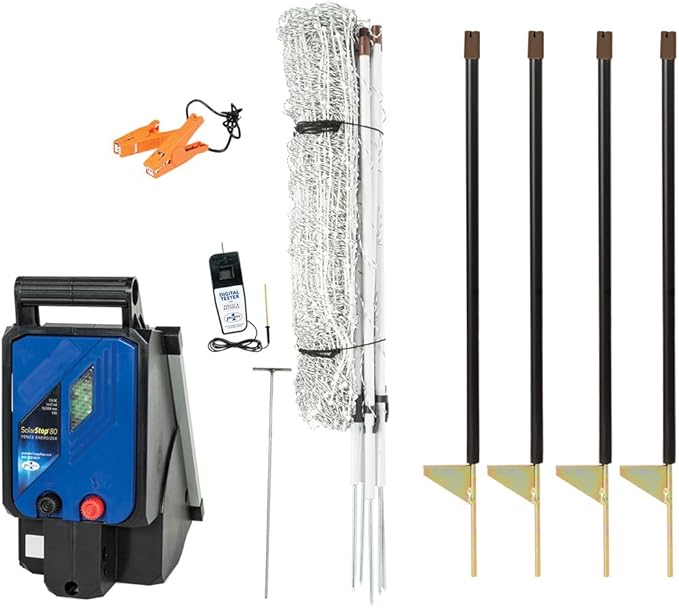 Premier 1 Bear QuikFence® Starter Kit | White/Black Electric Net Fence – 35"H x 100'L, Includes: Solar Energizer, PowerLink, FiberTuff Support Posts and Tester
