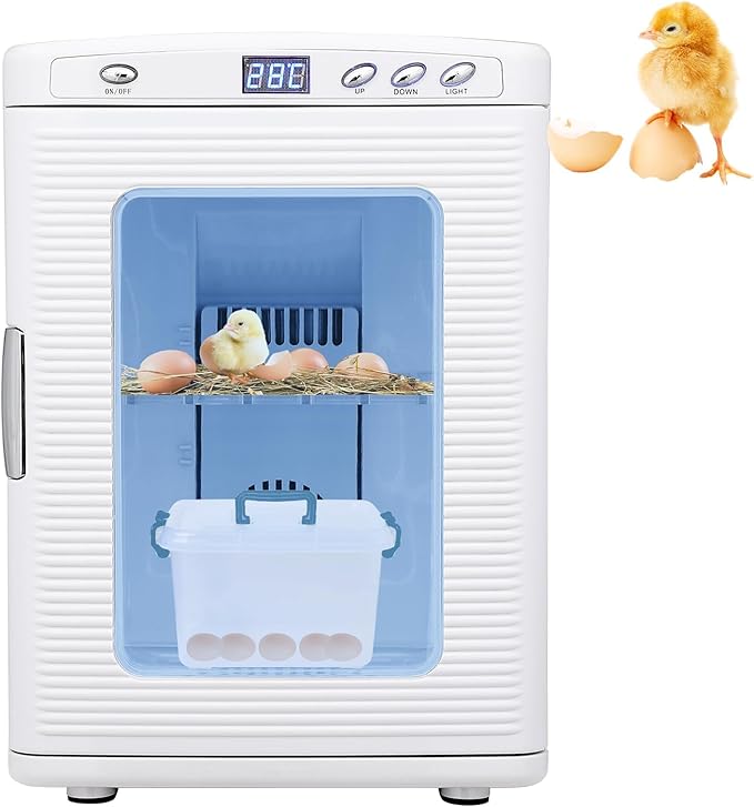 25L Reptile Incubators for Hatching Eggs, Digital Science Lab Incubator,Cooling and Heating 10-60°C, 12VAC/110VDC Dual-Power Small Portable Incubator for Laboratory, Home, Vehicle, White