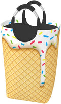 Ice Cream Cone Laundry Basket Yellow Foldable Laundry Hamper Cute Collapsible Laundry Baskets with Handles Clothes Hamper Laundry Tote Bag for Dorm Family Storage Bin 50L