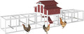 195.48" L 2-Story Chicken Coop with Extra Run Cage,Chicken House Hen House with 2 Large Nesting Boxes,Expandable Poultry Cage for 6-8 Chicken with 8 Perching Bars,Pull-Out Tray,Ramps(RED)