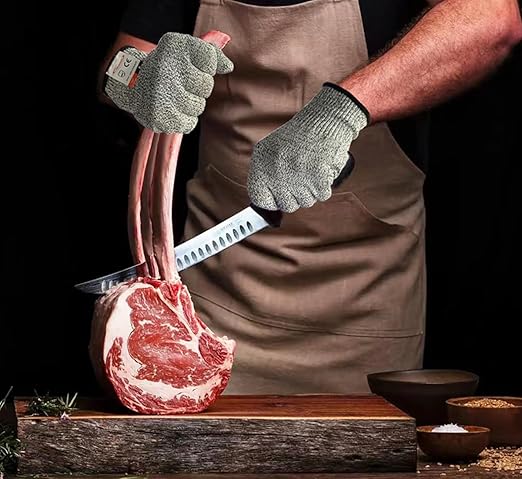 Cutting Gloves, 2 Pairs of Cut Resistant Gloves Food Grade, Cut Resistant Gloves for Kitchen, Oyster Shucking, Fish Fillet Processing, Carving Wood and Gardening(Large-Grey)