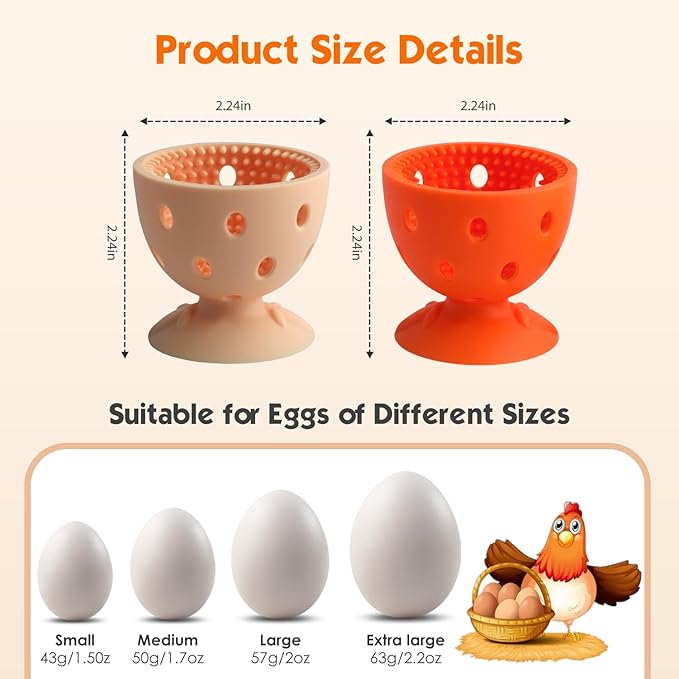 2 PCS Egg Washer for Fresh Eggs, Silicone Egg Brush Cleaner, Egg Cleaner Scrubber for Fresh Eggs, Reusable Multipurpose Washing Egg Tool for Fruits and Vegetables (Beige/Orange)
