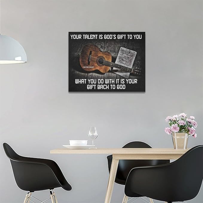 Vintage Guitar Wall Art - Chords Pictures Canvas Prints - Inspirational Artwork for Music Studio, Bedroom, Living Room, Bathroom - 16"x12"