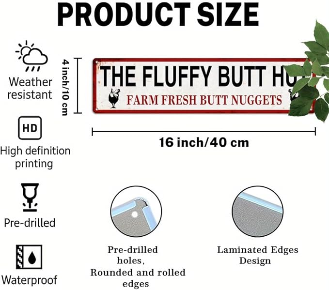 The Fluffy Butt Hut Farm Fresh Butt Nuggets Metal Tin Sign Rustic Retro Wall Decor for Kitchen Farmhouse Bar Restaurant Man Cave 4x16 Inch