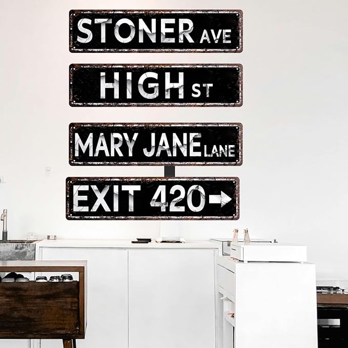 Funny Tin Signs Weed Accessories Man Cave Decor Signs For Bedroom Cool Room Decor For Guys Stoner Ave Street Tin Sign 420 Accessories Funny Stoner For Men Cool Stuff For Your Bedroom Garage 4x16 In